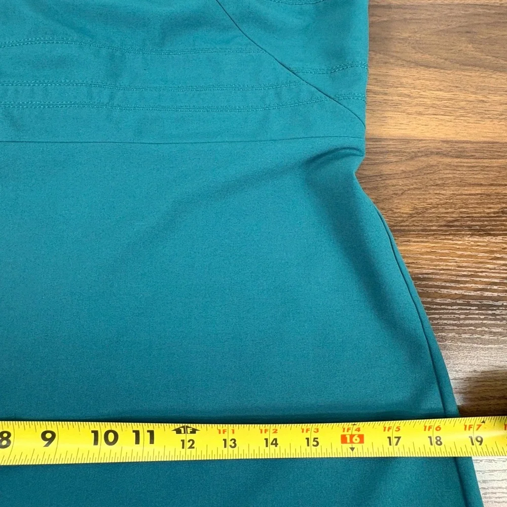 White House Black Market Teal Asymmetric‎ Stitched Sheath Dress 4 Office Chic